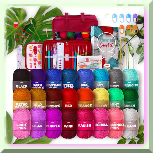 Beginner Crochet Kit with 24 Yarn Balls and 9 Hooks