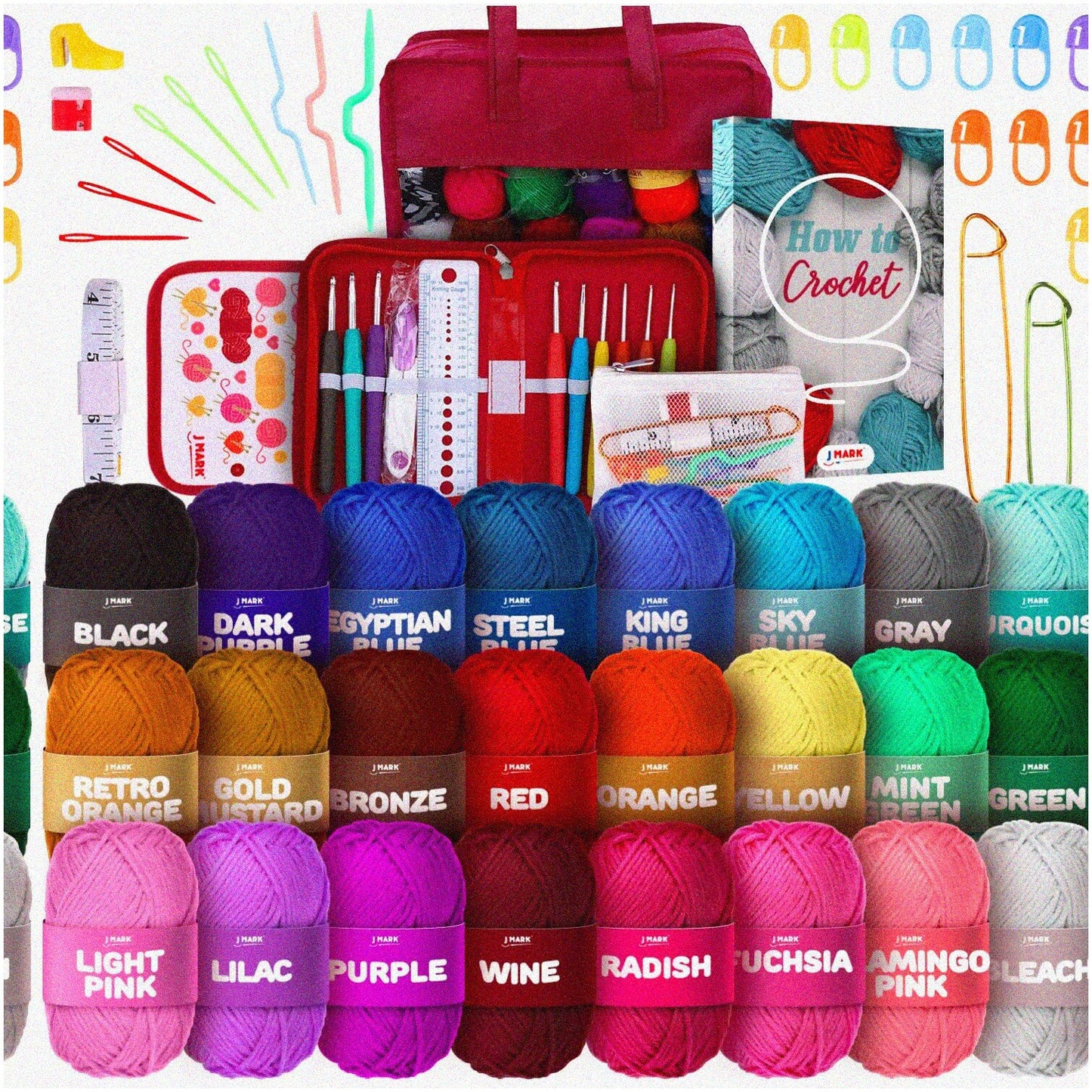 Beginner Crochet Kit with 24 Yarn Balls and 9 Hooks