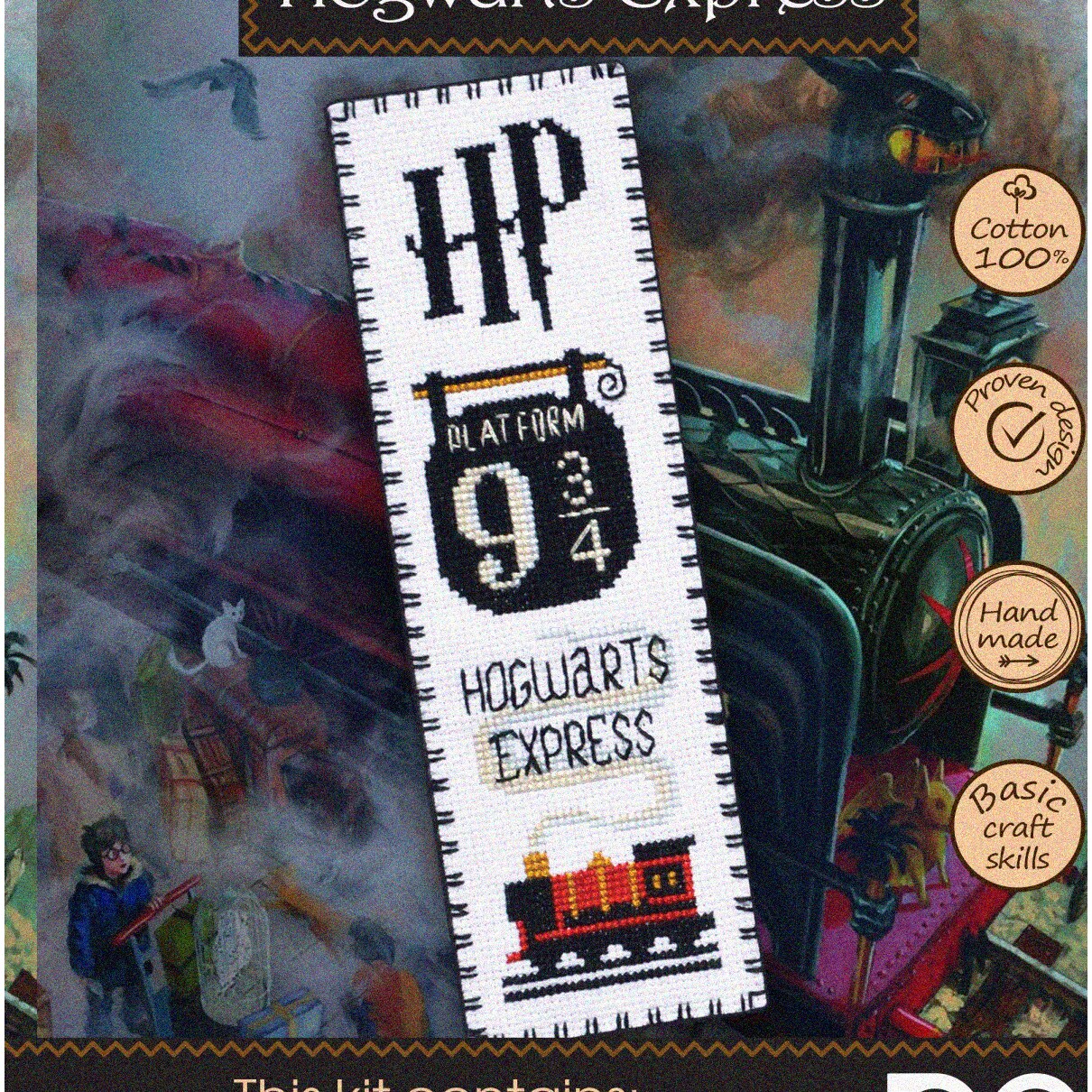 Cross Stitch Kit for Bookmark, Hogwarts Express, 2-inch