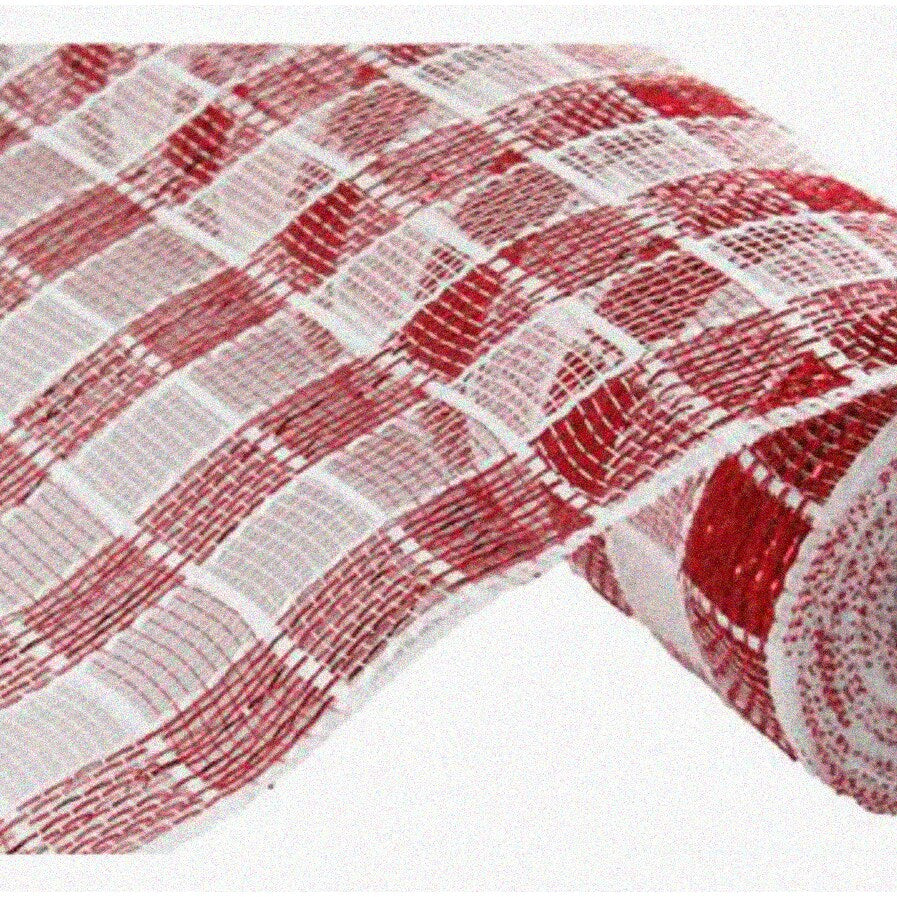 Metallic Check Mesh Red White Plaid 10 Yards