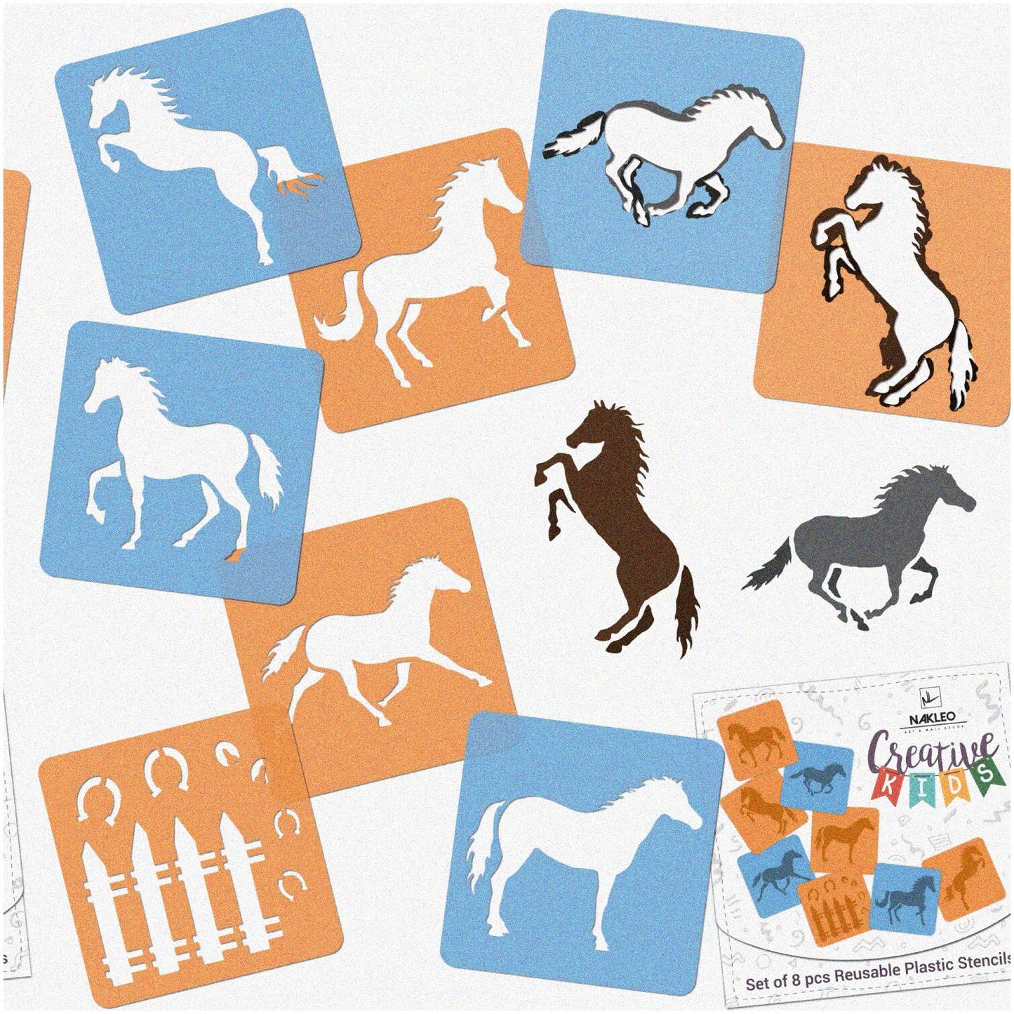 Horse Haven Art Kit 8pcs Reusable Plastic Drawings Templates 15x15cm