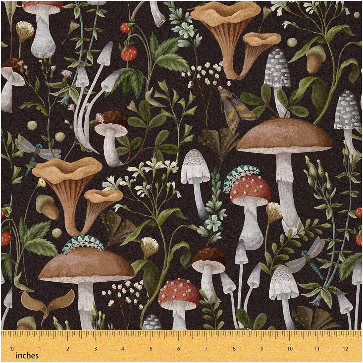 Mushroom Fabric Burgundy 1 Yard 59" Wide