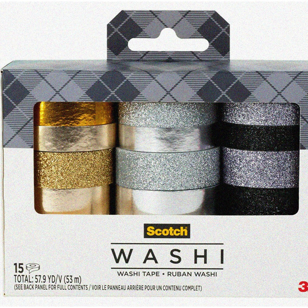 Glitter Metallic Washi Tape Set, 15 Rolls