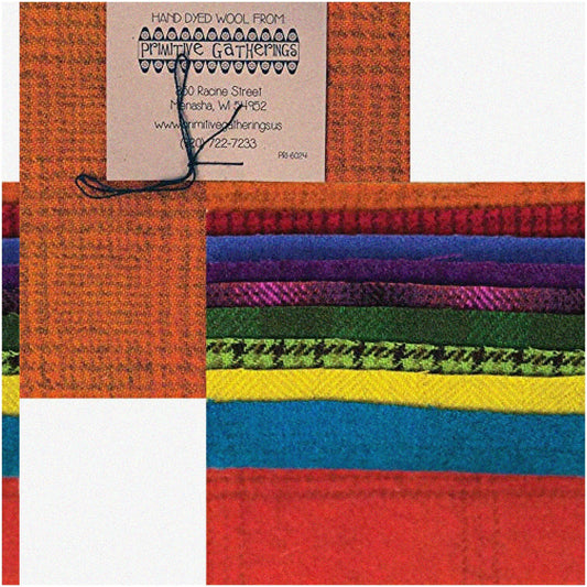 Rainbow Rustic Charm Pack 10 Hand-Dyed Wool Squares