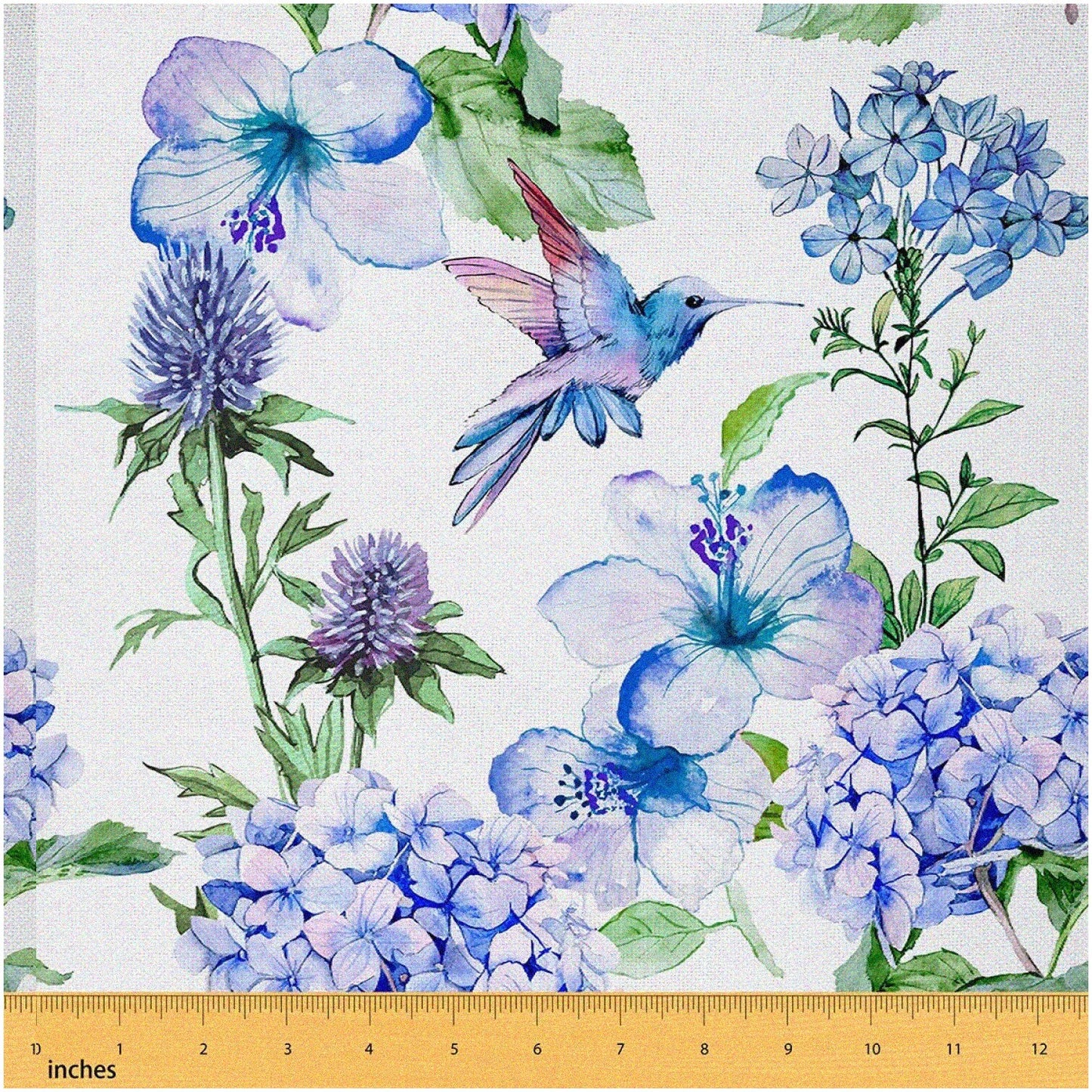 Botanical Blue Hummingbird Fabric 108x59 inches