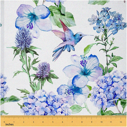 Botanical Blue Hummingbird Fabric 108x59 inches