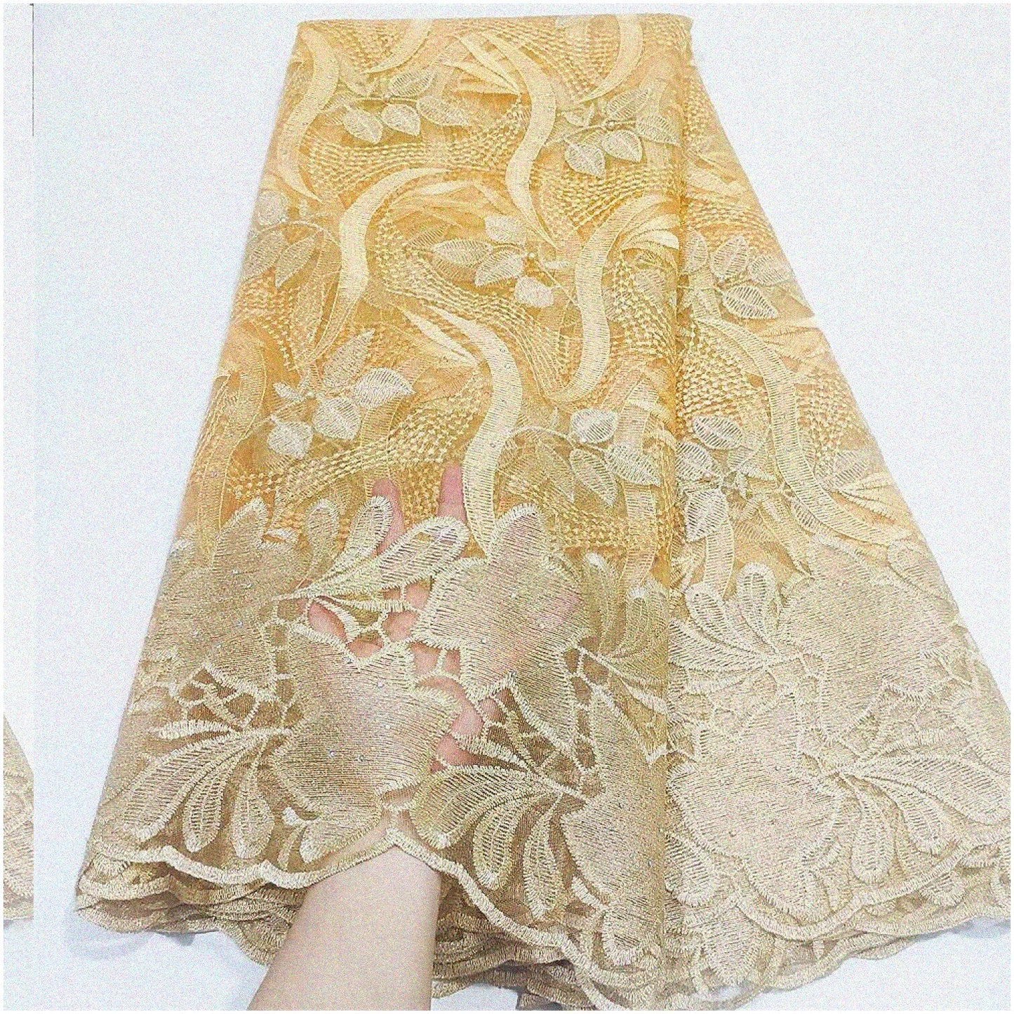 African Party Lace Fabric 5 Yards Tulle Swiss Net Gold