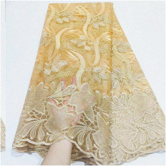 African Party Lace Fabric 5 Yards Tulle Swiss Net Gold