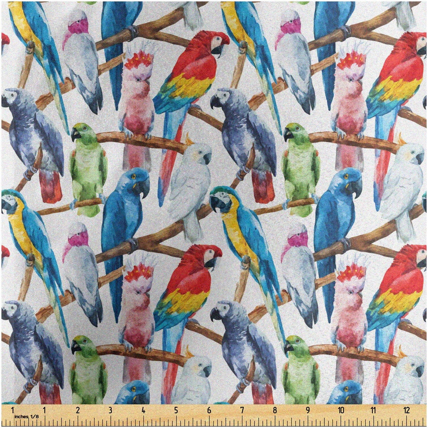 Vibrant Parrot Jungle Watercolor Fabric 2 Yards
