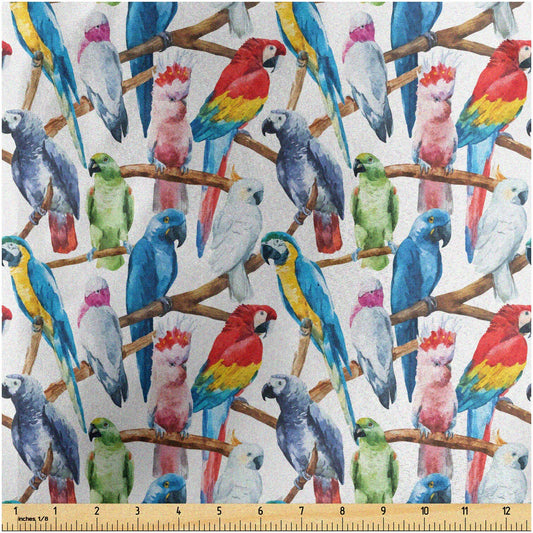 Vibrant Parrot Jungle Watercolor Fabric 2 Yards