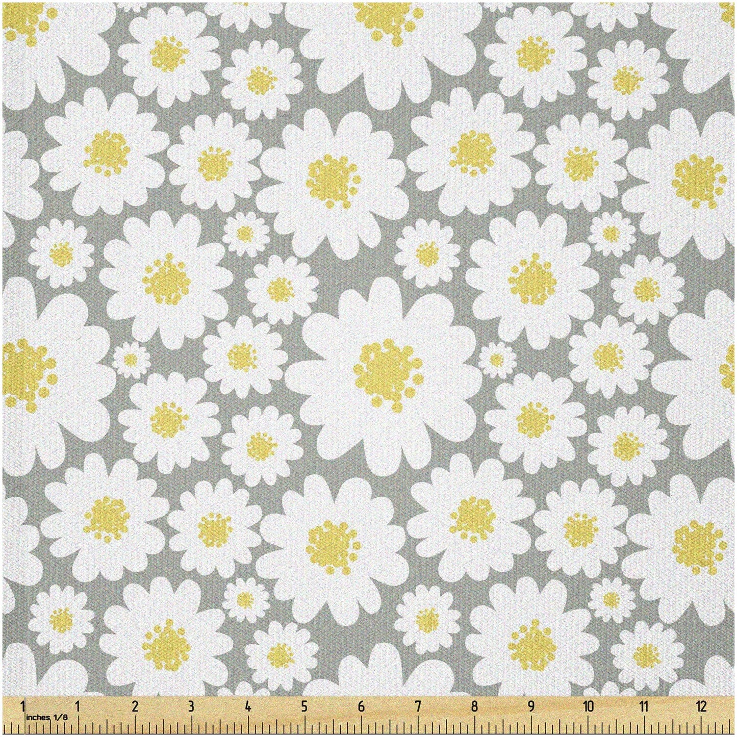 Daisy Dreams Stretch Knit Fabric Yellow Grey 2 Yards