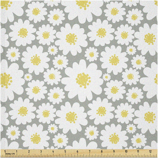 Daisy Dreams Stretch Knit Fabric Yellow Grey 2 Yards