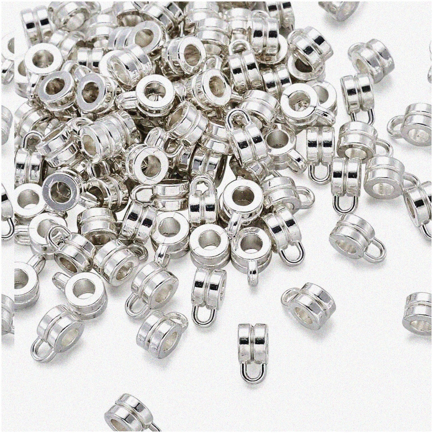 200pcs Silver Column Bail Beads for Jewelry and Crafts