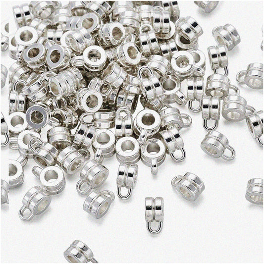 200pcs Silver Column Bail Beads for Jewelry and Crafts