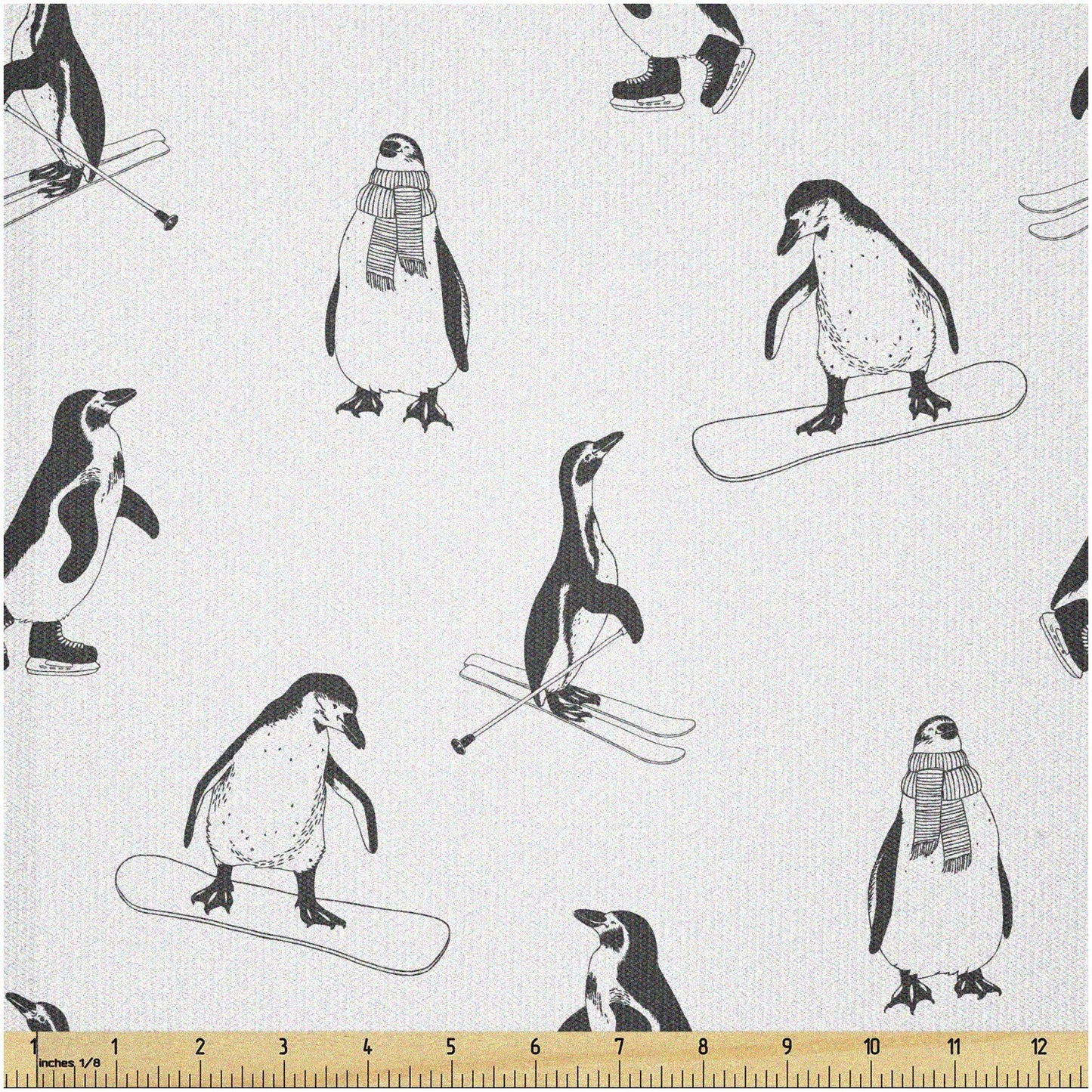Winter Sports Penguin Fabric 5 Yards Black Wh