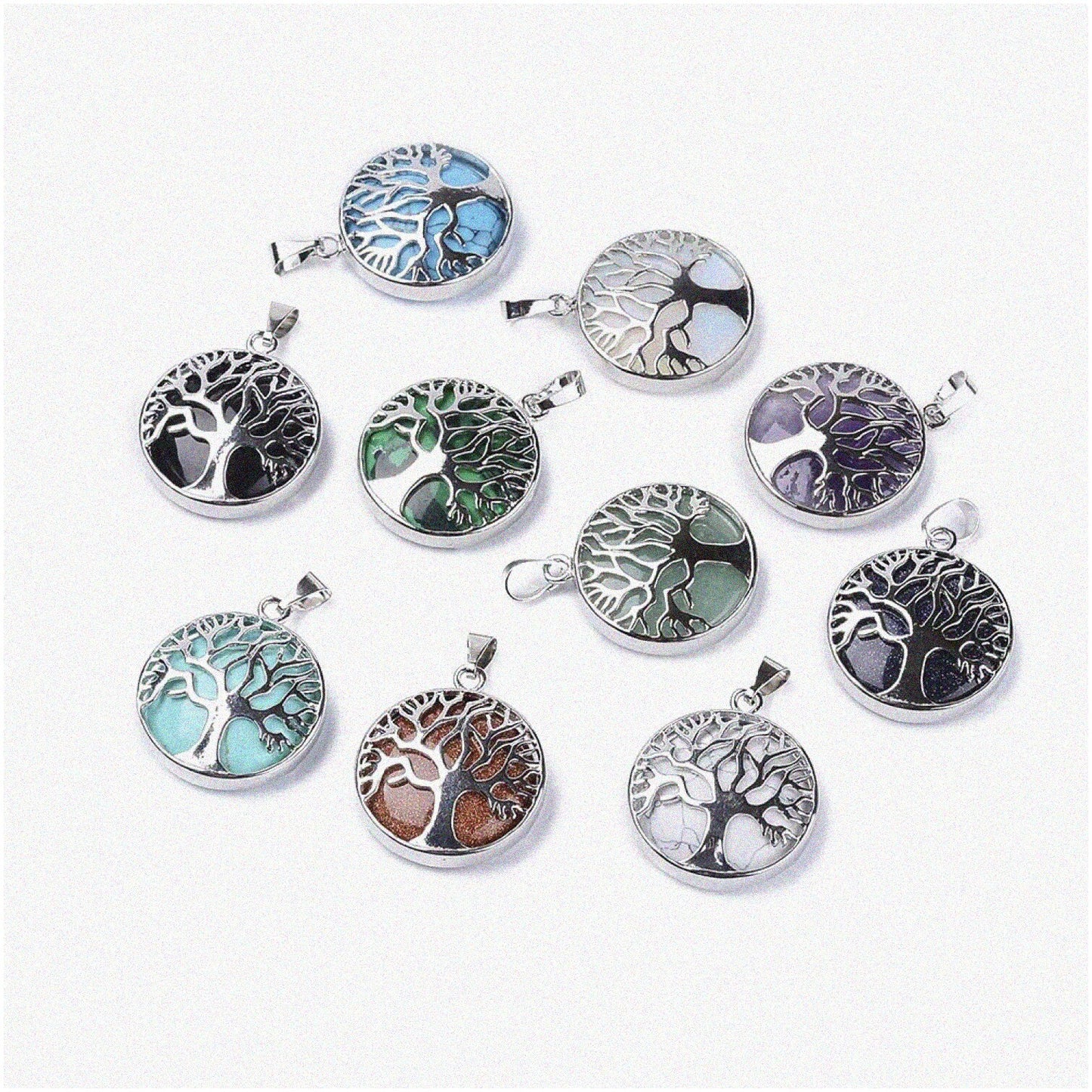 10pcs Natural Gemstone Tree of Life Charms 27mm
