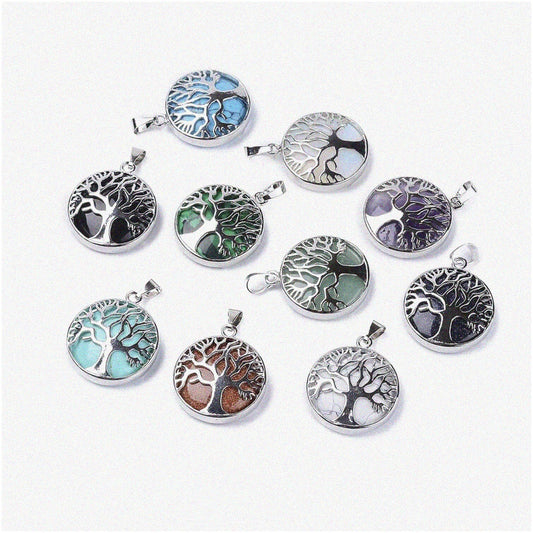 10pcs Natural Gemstone Tree of Life Charms 27mm