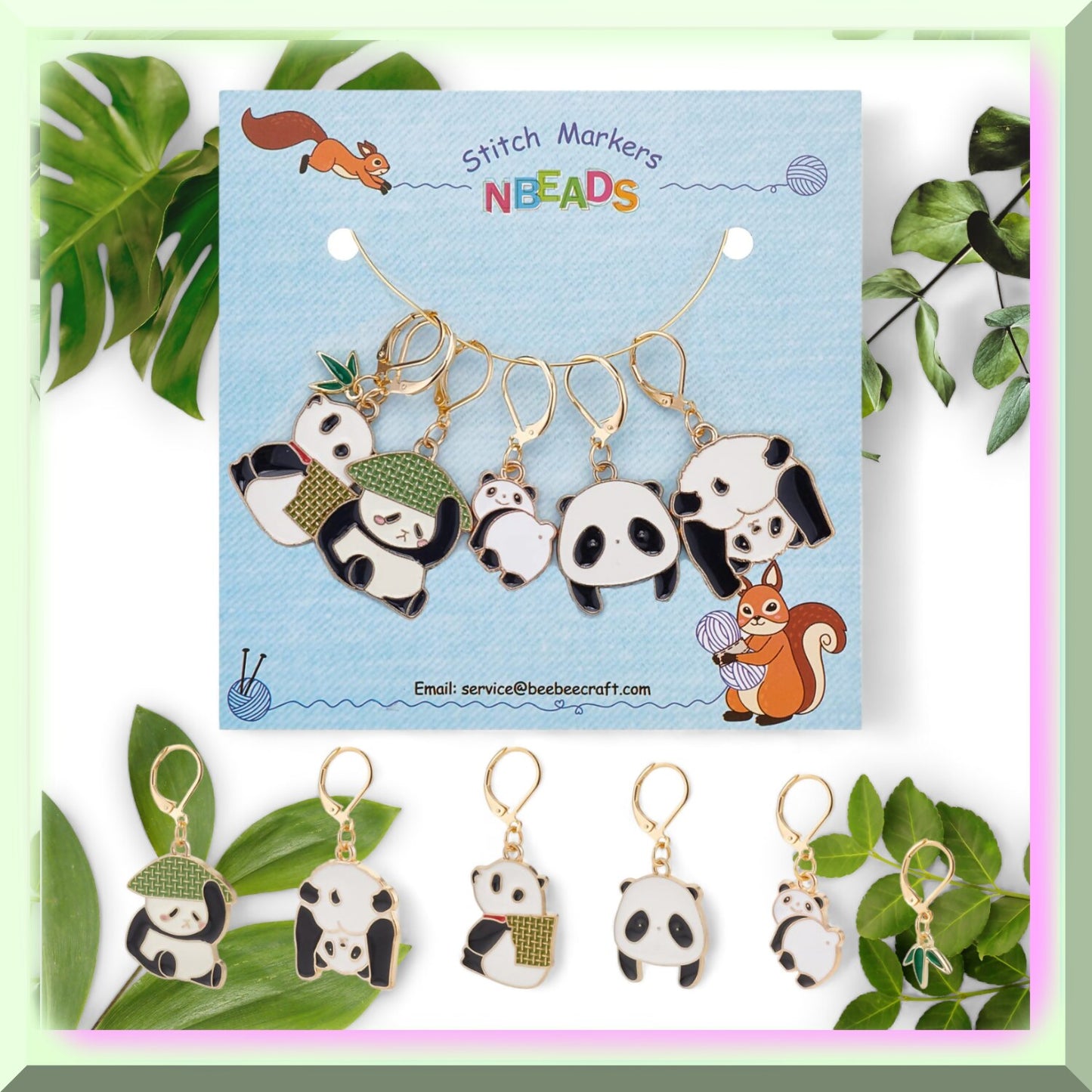 6-PandaPals Stitch Markers Alloy Enamel Charms with Lobster Clasp