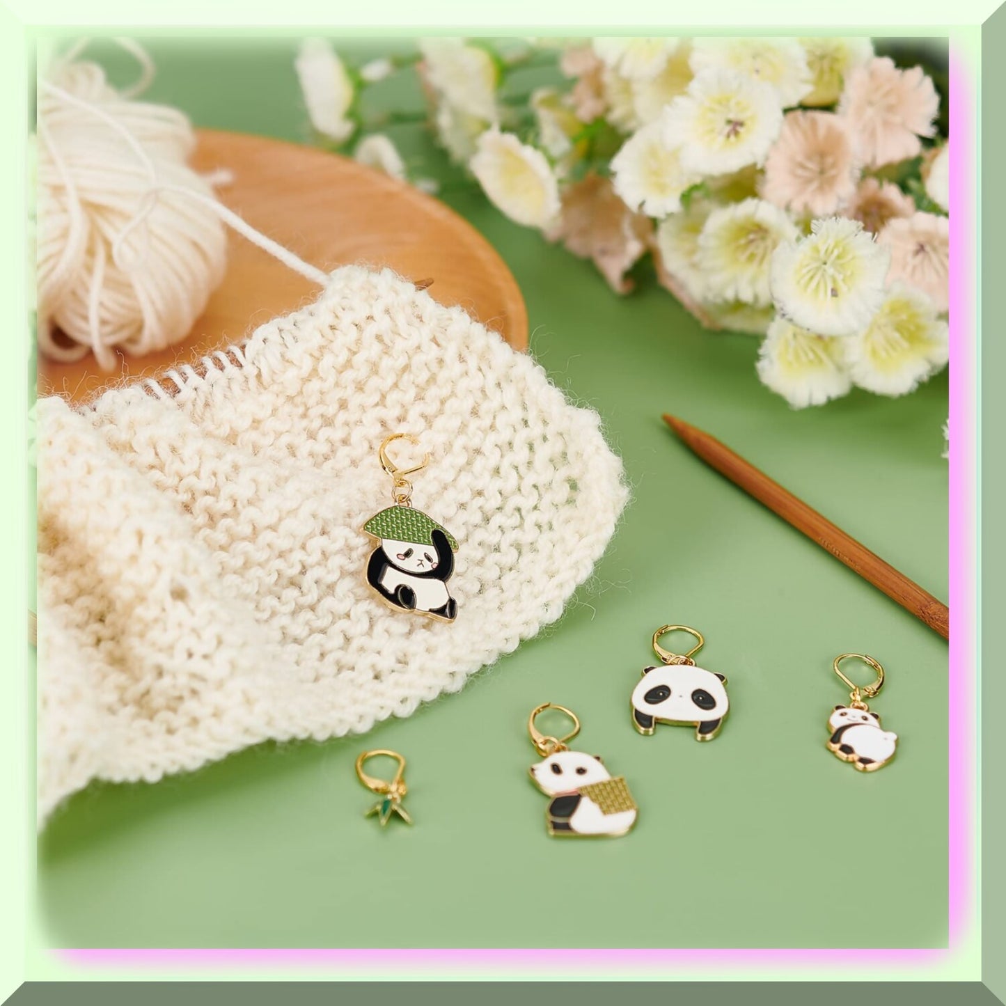 6-PandaPals Stitch Markers Alloy Enamel Charms with Lobster Clasp