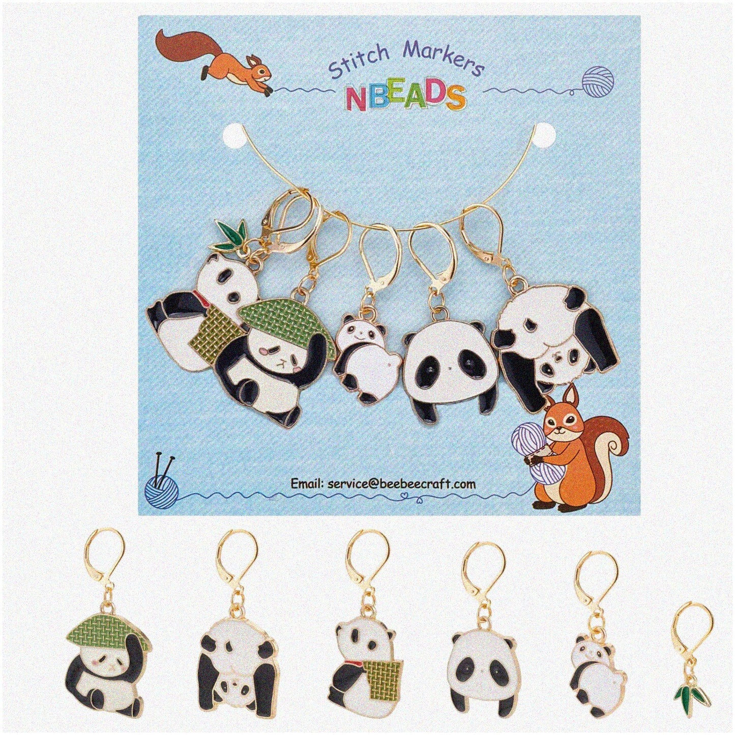 6-PandaPals Stitch Markers Alloy Enamel Charms with Lobster Clasp