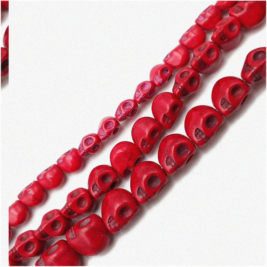 Turquoise Skull Strand with Red Magnesite Beads 15.5"