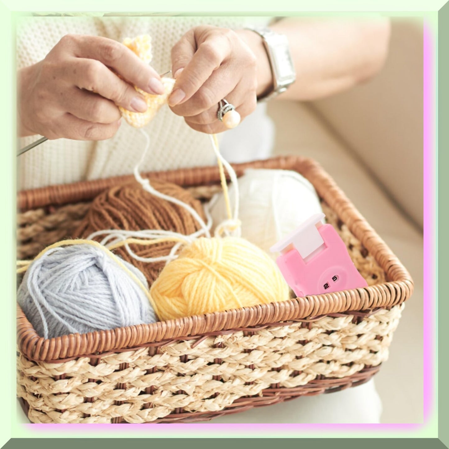 Pink Stitch Counter for Knitting and Crochet, 7x4.3 cm