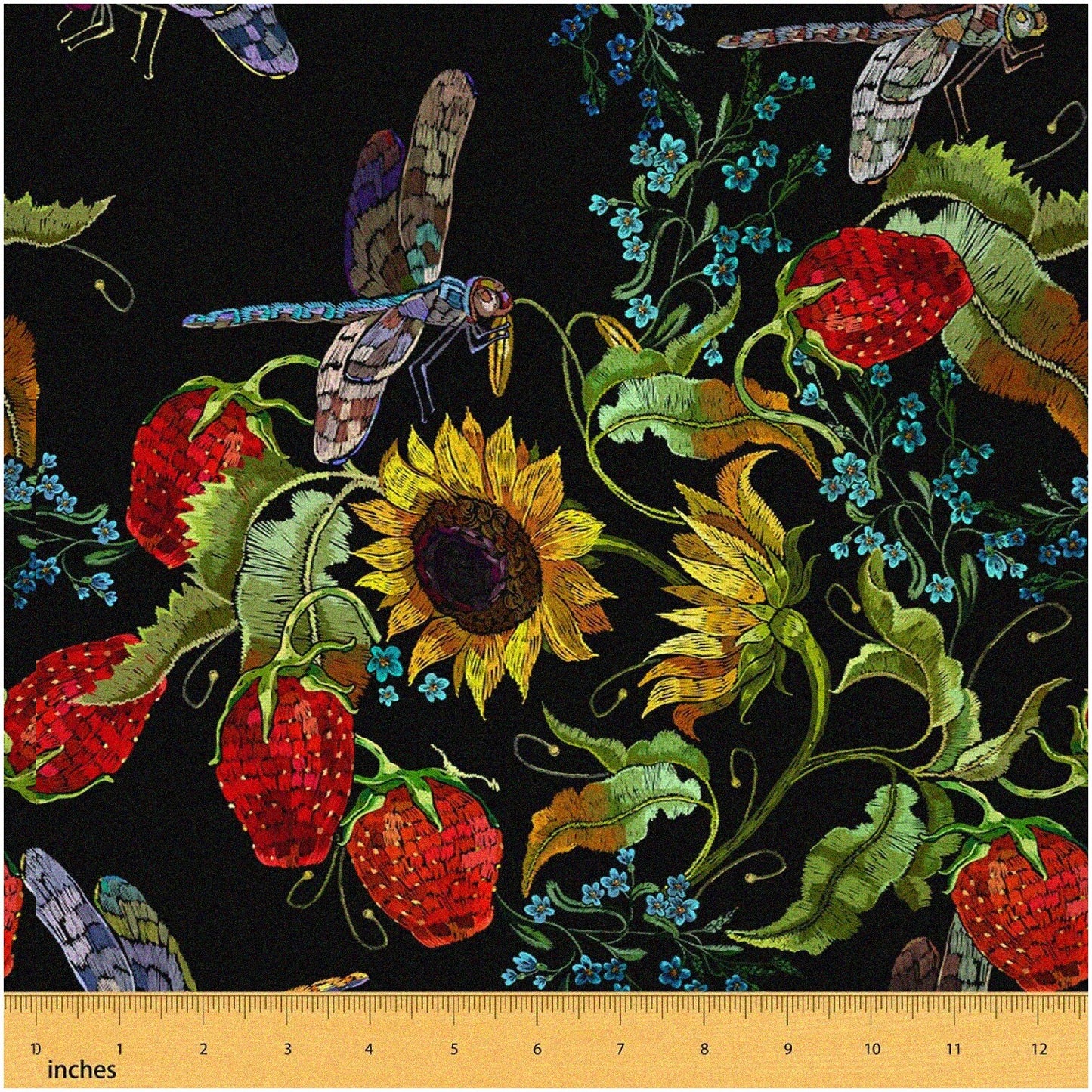 Dragonfly Blue Flowers Sunflower Waterproof Fabric 3 Yards