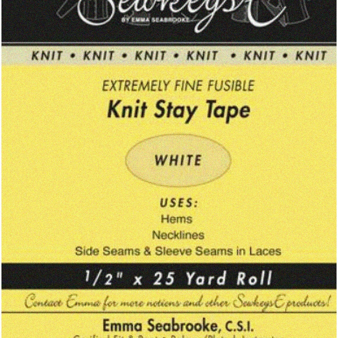 StayKnit 25 White Fusible Knit Interfacing Tape 0.5" x 25 Yards