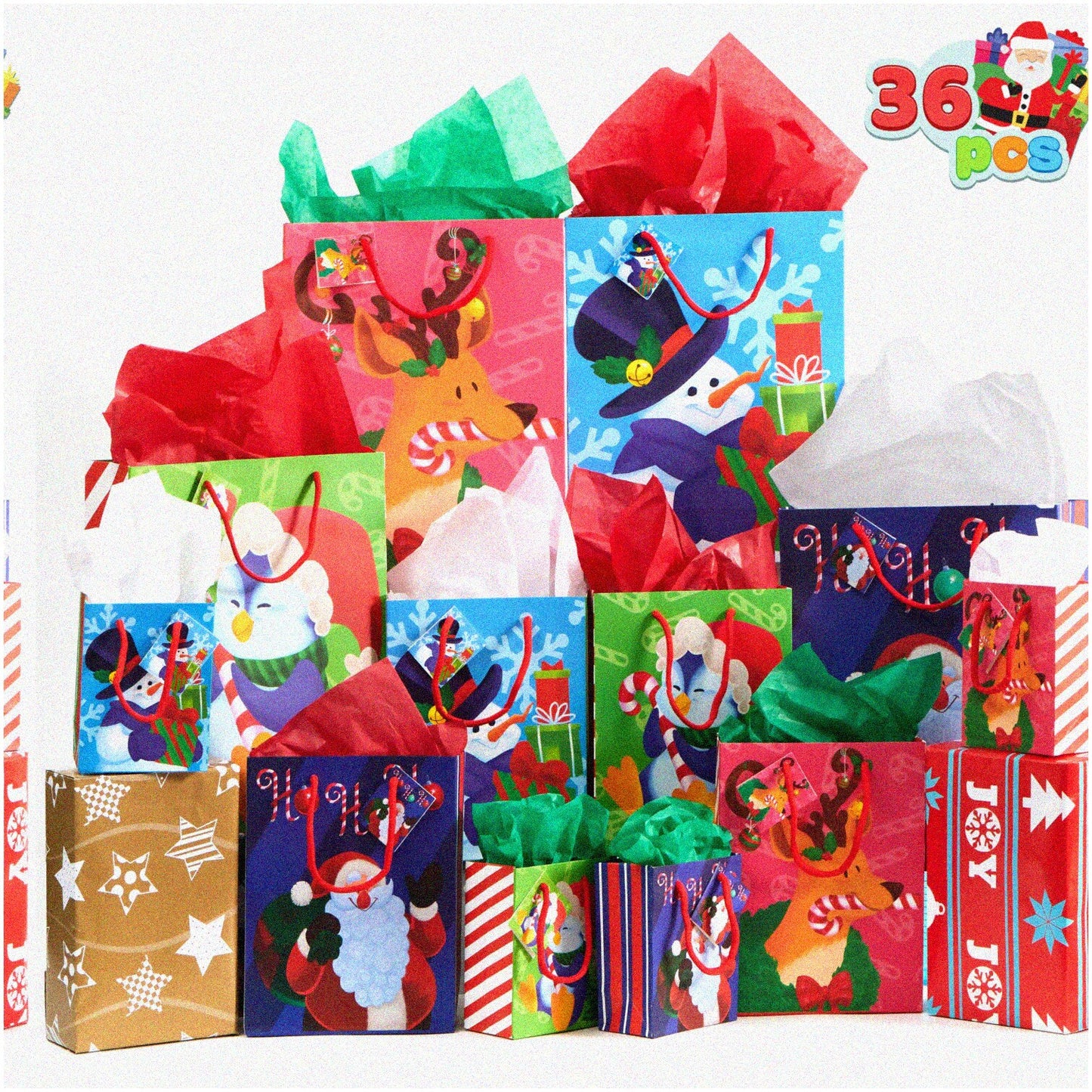 Holiday Magic Gift Set: 36 Pcs Assorted Gift Bags, Tissue & Tags