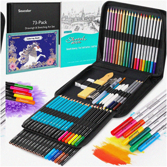 Complete 73-Piece Art Kit with Sketchbook and Coloring Book