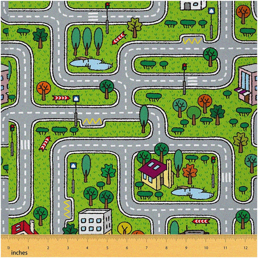 Kids Cartoon Car Road Waterproof Fabric 36x58 inches