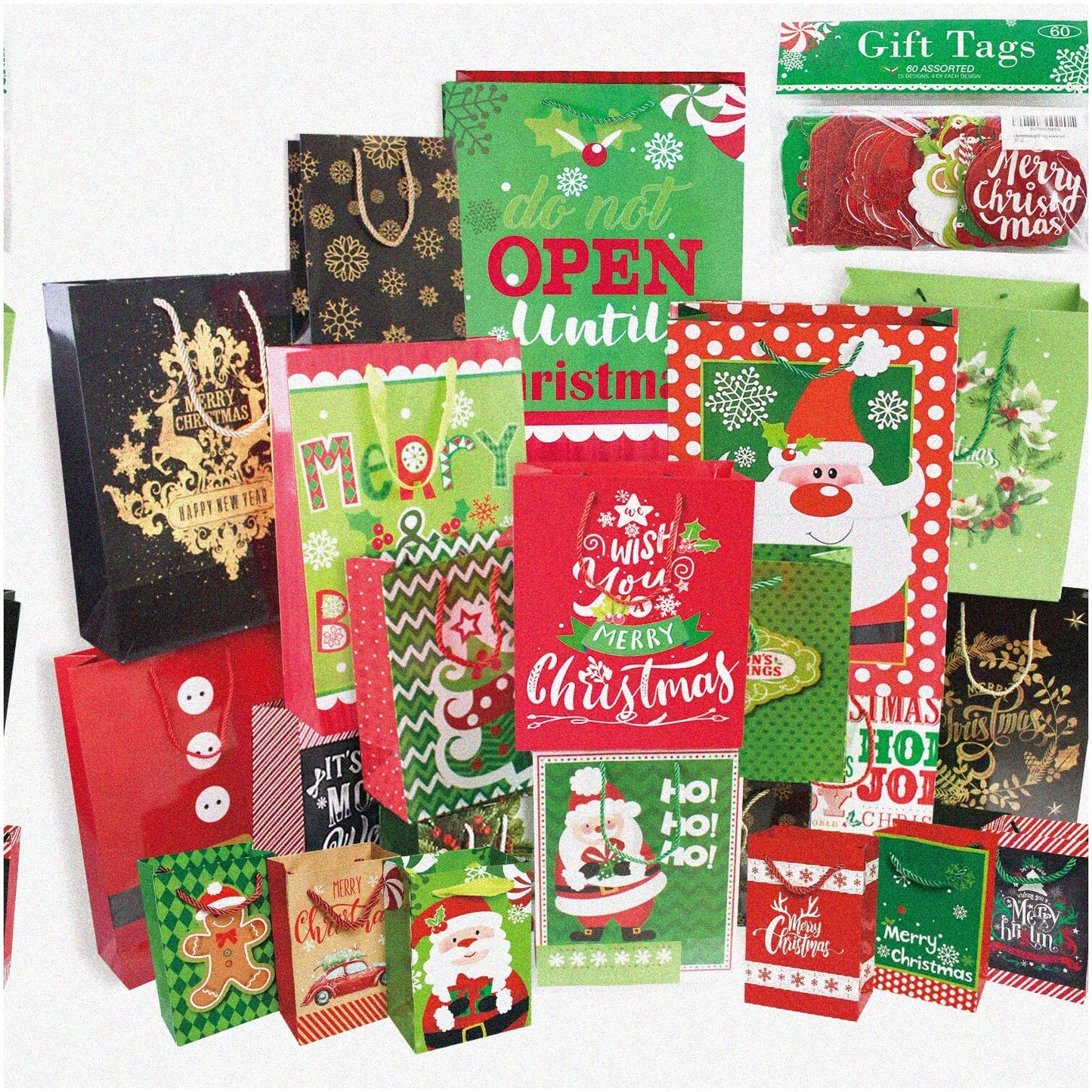 24 Bulk Gift Bags with Handles & 60 Assorted Gift Tags