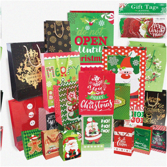 24 Bulk Gift Bags with Handles & 60 Assorted Gift Tags