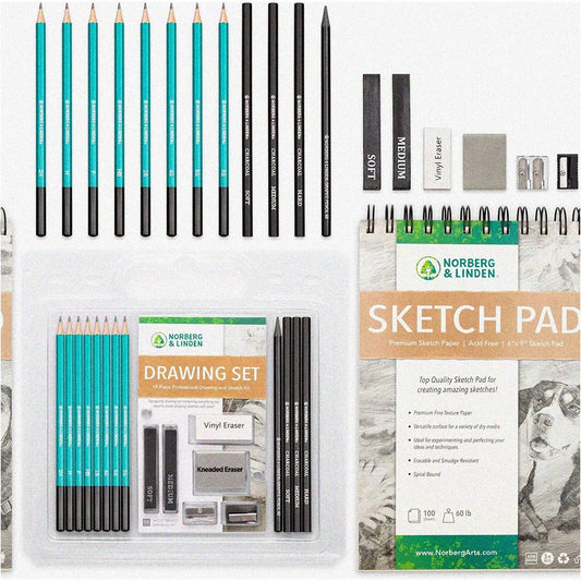 Drawing Set with Sketching and Charcoal Pencils, 100 Pages