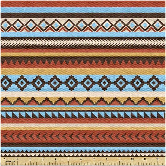 Tribal Fusion Fabric Blue Orange 2 Yards