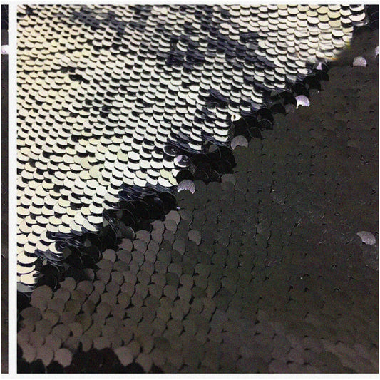 Reversible Sequin Mesh Lace Knit Fabric Black Silver