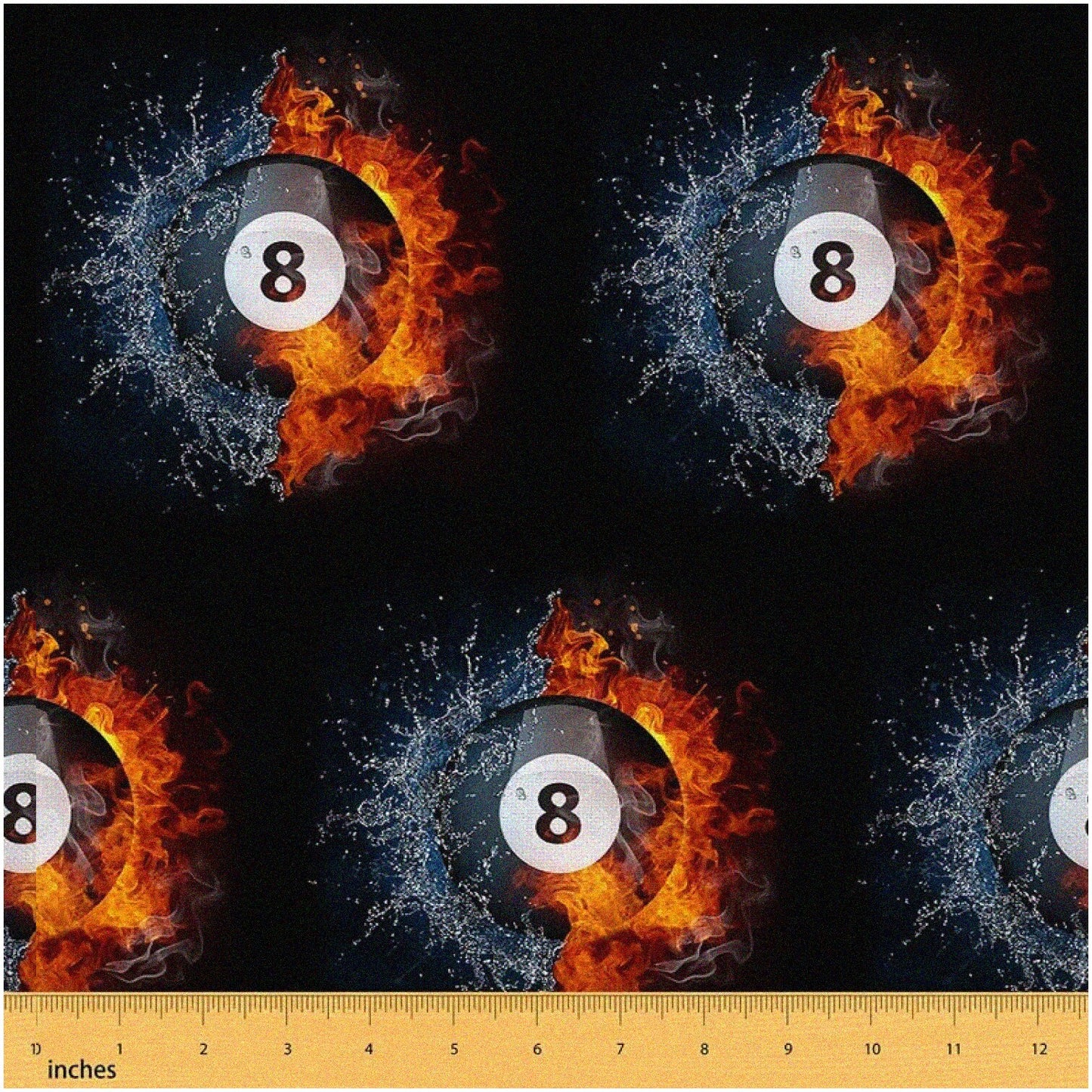3D Water Ball Billiards Fabric Upholstery 2 Yards Orange Black