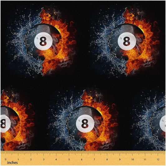 3D Water Ball Billiards Fabric Upholstery 2 Yards Orange Black