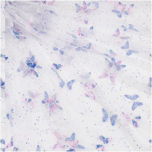 Sequin Lace Fabric Butterfly Pattern White 2Yard