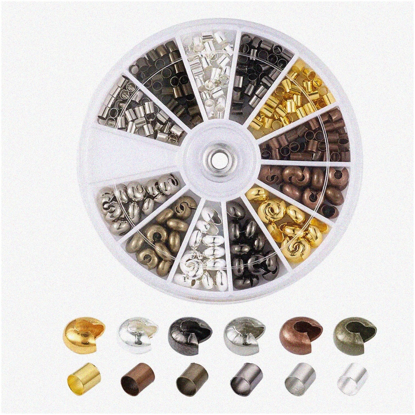 390pc Jewelry Crimping Kit with Beads in Bronze, Copper, Black, Silver, Gold, Platinum