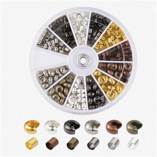 390pc Jewelry Crimping Kit with Beads in Bronze, Copper, Black, Silver, Gold, Platinum
