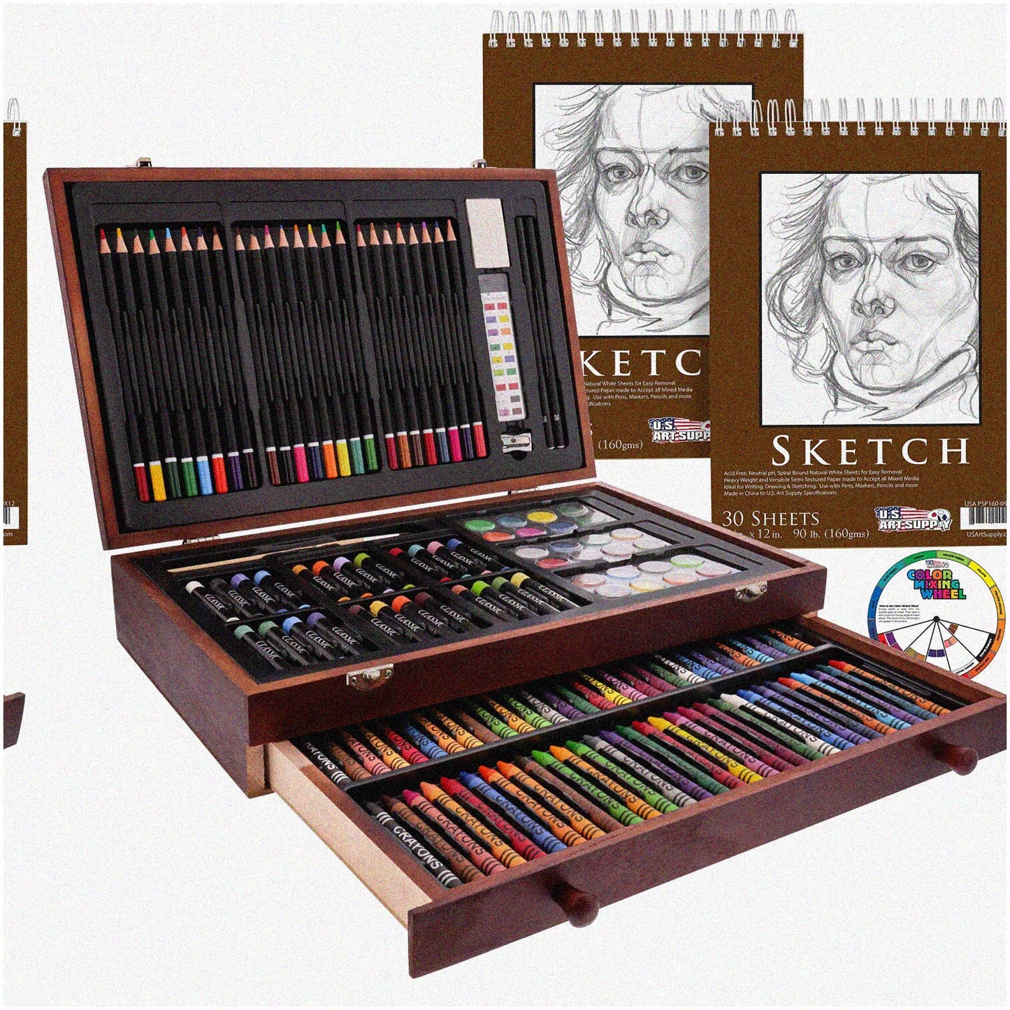 145-Piece Artist Set with Sketch Pads and Watercolors