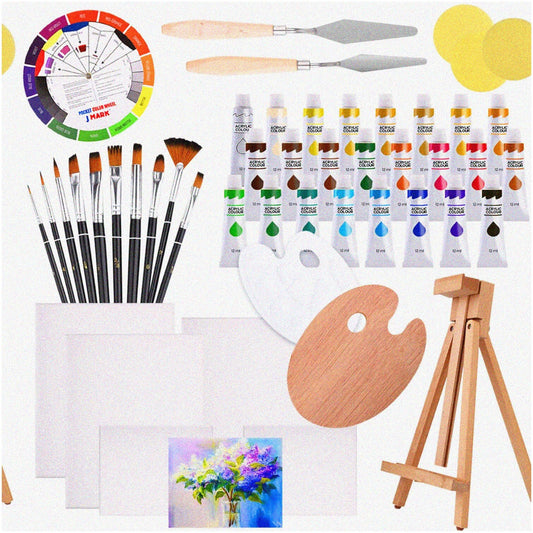 48-Piece Acrylic Painting Set with Easel, Canvases, Brushes