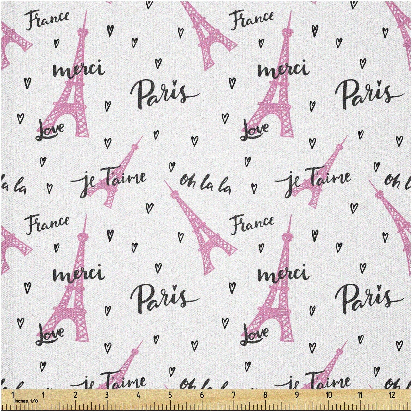 Parisian Chic Eiffel Tower Love Fabric 1 Yard Black Pink