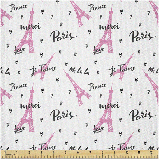 Parisian Chic Eiffel Tower Love Fabric 1 Yard Black Pink
