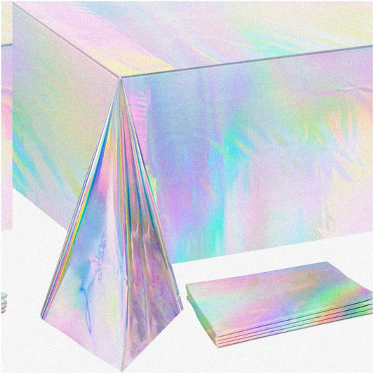 Rainbow Holographic Party Tablecloths 4 Pack 54" x 108"