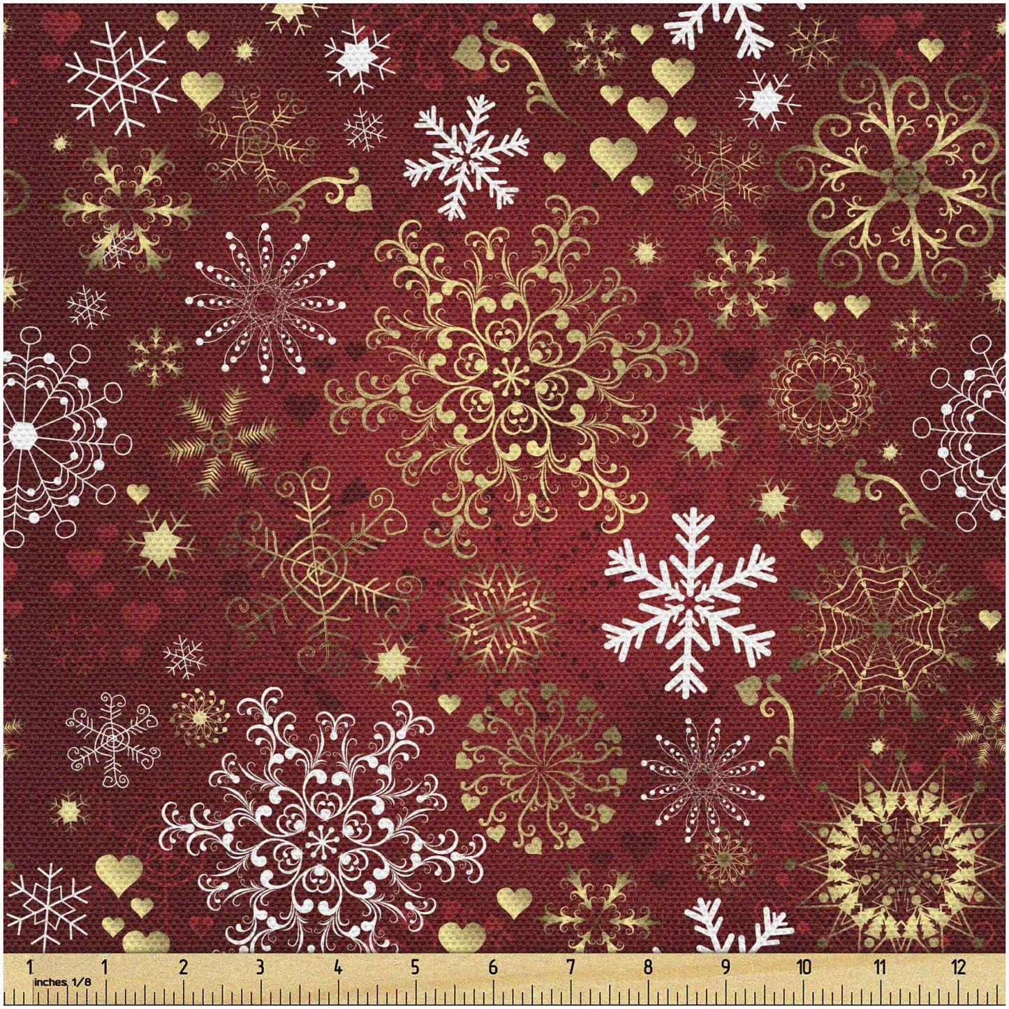 Vintage Swirls and Hearts Winter Fabric 2 Yards Vermilion Yellow