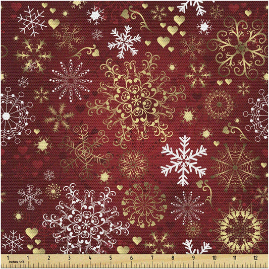 Vintage Swirls and Hearts Winter Fabric 2 Yards Vermilion Yellow