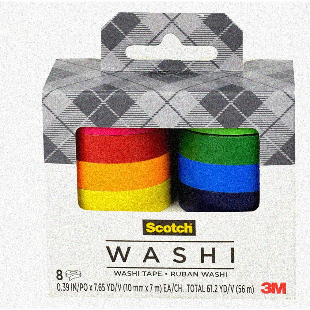 Rainbow Hues Washi Tape Set 8 Rolls Solid Color