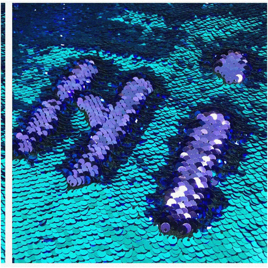 Mermaid Reversible Sequin Fabric Turquoise Purple Half Yard